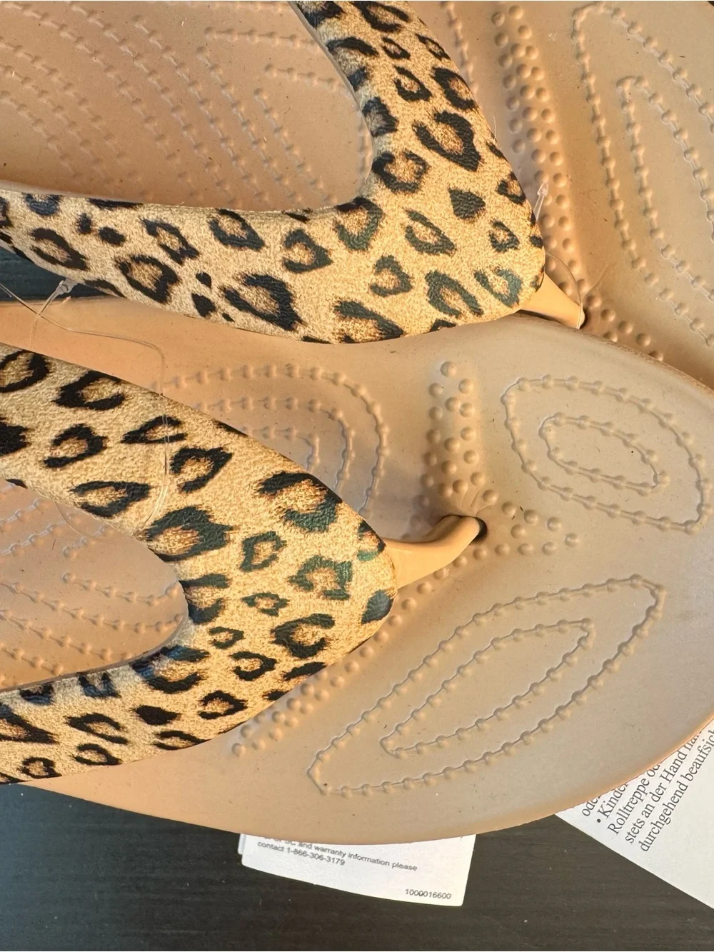 CROCS Women’s Beige Flip Sandals with Leopard-Print Straps